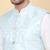 Men silk blend cream kurta and churidar with embroidered blue nehru jacket