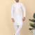 Men silk blend cream kurta and churidar with embroidered blue nehru jacket