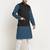 Cotton denim blue kurta and pyjama with black nehru jacket