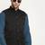 Cotton denim blue kurta and pyjama with black nehru jacket