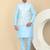 Men silk blend blue kurta and churidar with embroidered nehru jacket