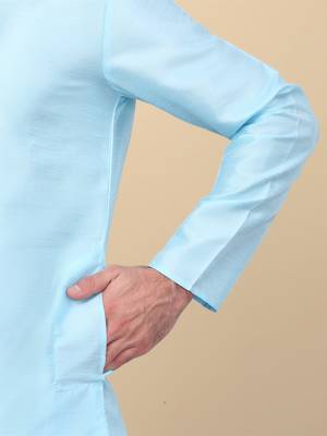 Men silk blend blue kurta and churidar with embroidered nehru jacket 4