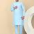 Men silk blend blue kurta and churidar with embroidered nehru jacket