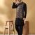 Silk bleand black kurta churidar with abstract printed black nehru jacket
