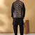 Silk bleand black kurta churidar with abstract printed black nehru jacket