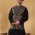 Silk bleand black kurta churidar with abstract printed black nehru jacket