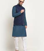 Cotton denim blue kurta and pyjama with nehru jacket