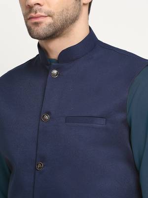 Cotton denim blue kurta and pyjama with nehru jacket 2