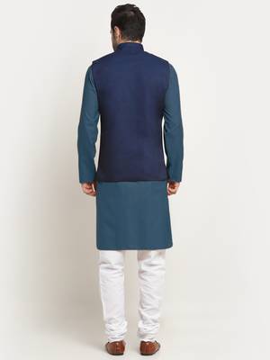 Cotton denim blue kurta and pyjama with nehru jacket 3