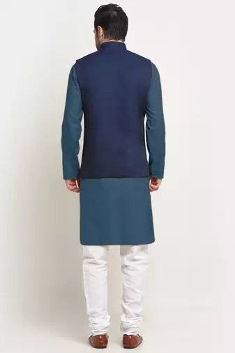 Cotton denim blue kurta and pyjama with nehru jacket