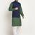 Cotton olive green kurta and pyjama with blue nehru jacket