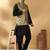Silk bleand black kurta churidar with abstract printed green nehru jacket
