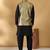 Silk bleand black kurta churidar with abstract printed green nehru jacket