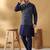 Silk blend navy blue kurta and churidar with jacquard geometric blue nehru jacket