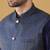 Silk blend navy blue kurta and churidar with jacquard geometric blue nehru jacket