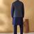 Silk blend navy blue kurta and churidar with jacquard geometric blue nehru jacket