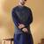 Silk blend navy blue kurta and churidar with jacquard geometric blue nehru jacket