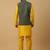 Men's yellow kurta and churidar with jacquard ethnic motifs printed nehru jacket