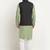 Cotton green kurta and pyjama with twill black nehru jacket