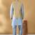 Silk blend blue kurta and churidar with jacquard geometric beige nehru jacket
