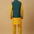 Men's yellow kurta and churidar with sequenced cotton silk nehru jacket
