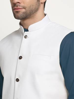 Cotton denim blue kurta and pyjama with white nehru jacket 2