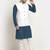 Cotton denim blue kurta and pyjama with white nehru jacket