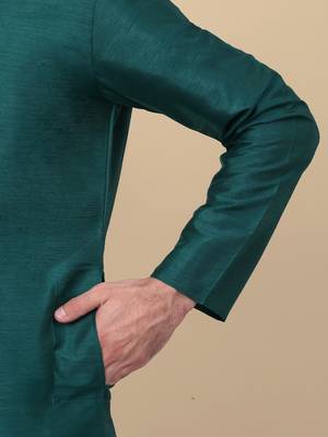 Men silk blend green kurta and churidar with embroidered nehru jacket 4