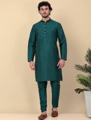 Men silk blend green kurta and churidar with embroidered nehru jacket 5