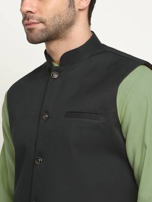 Cotton green kurta and pyjama with twill green nehru jacket 2