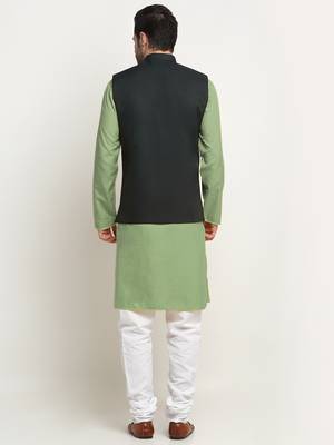 Cotton green kurta and pyjama with twill green nehru jacket 3