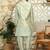 Silk blend solid olive green kurta and churidar with tie-dye green nehru jacket