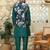 Silk blend solid green kurta and churidar with floral nehru jacket