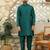 Silk blend solid green kurta and churidar with floral nehru jacket