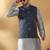 Silk blend grey kurta and churidar with jacquard geometric blue nehru jacket