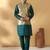 Silk bleand green kurta churidar with abstract printed green nehru jacket