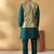 Silk bleand green kurta churidar with abstract printed green nehru jacket