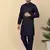 Men silk blend navy blue kurta and churidar with embroidered nehru jacket