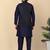 Men silk blend navy blue kurta and churidar with embroidered nehru jacket