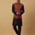 Men's navy blue kurta and churidar with jacquard ethnic motifs printed nehru jacket
