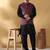 Silk blend black kurta and churidar with jacquard geometric purple nehru jacket