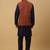 Men's navy blue kurta and churidar with jacquard ethnic motifs printed nehru jacket