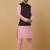 Men's pink kurta and churidar with sequenced cotton silk nehru jacket