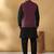 Silk blend black kurta and churidar with jacquard geometric purple nehru jacket