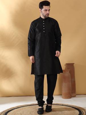 Silk blend black kurta and churidar with jacquard geometric purple nehru jacket 5