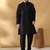 Silk blend black kurta and churidar with jacquard geometric purple nehru jacket