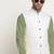 Cotton green kurta and pyjama with twill white nehru jacket