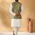 Silk bleand cream kurta churidar with abstract printed green nehru jacket