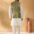 Silk bleand cream kurta churidar with abstract printed green nehru jacket