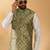 Silk bleand cream kurta churidar with abstract printed green nehru jacket